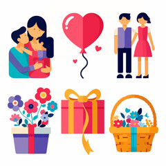Fototapeta premium Happy families, gifts, flowers, and a heart-shaped balloon celebrate love and togetherness.