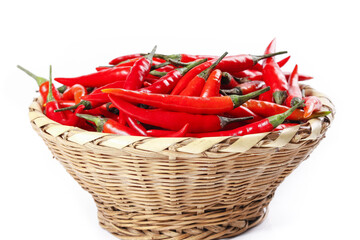 Fresh Red Chili Peppers in Wicker Basket - Spicy Sichuan Cooking Ingredients