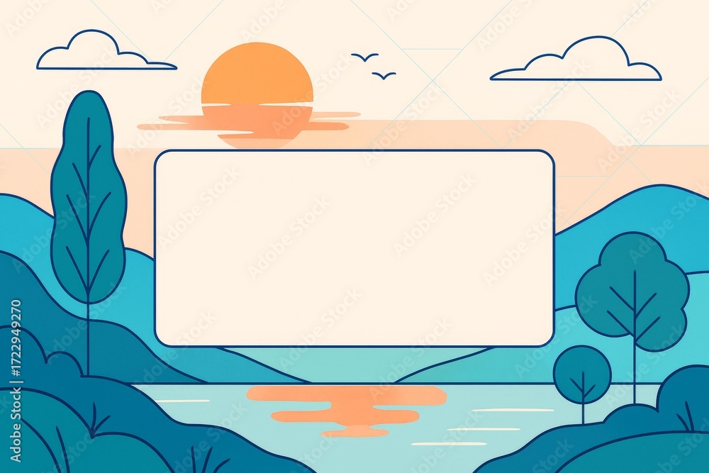 Poster sunset landscape background with blank mockup space in center for design or presentation layout in c