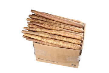 Fresh Chinese Yam Sticks from Henan Province in Cardboard Box - Traditional Root Vegetables