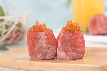 Dried Persimmons with Orange Jam from Fuping Shaanxi China Traditional Sweet Treats on Wooden Board