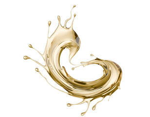 golden liquid splash isolated on a white background. 3d render