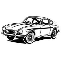 Illustration of a vintage sports car with a distinctive body style and classic design elements shown in black and white created with generated ai