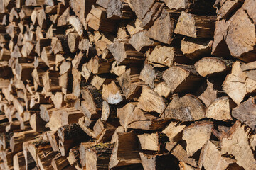 Stacked firewood: a natural and rustic texture background for winter and heating themes.