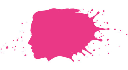 Abstract pink splash art depicting a female head profile silhouette