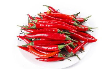 Fresh Red Sichuan Chili Peppers on White Plate - Spicy Chinese Cooking Ingredients