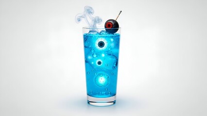 Creepy Neon Blue Mocktail Glowing Bubbles & Isolated Clarity