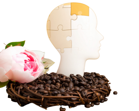 Golden puzzle head silhouette symbolizing human mind complexity