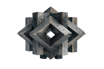 Intricate wooden puzzle sphere.  Complex, geometric, interlocking wooden pieces form a symmetrical, 3D sphere