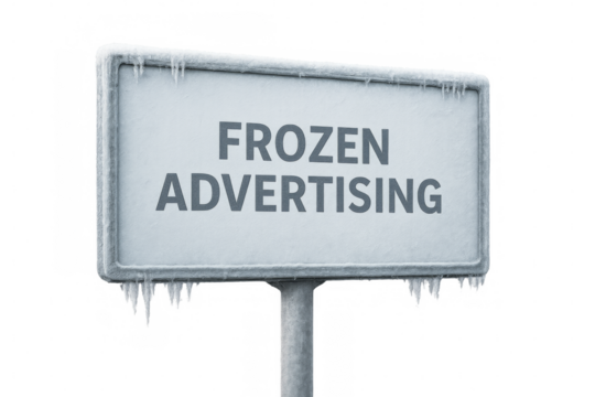 Frozen advertising billboard concept showing winter marketing delay