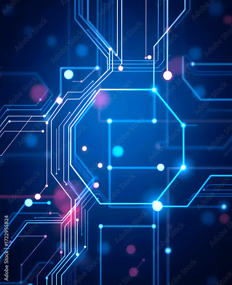Aufkleber abstract circuit board futuristic 3d rendered illustration with dots and lines. flow of particles. c