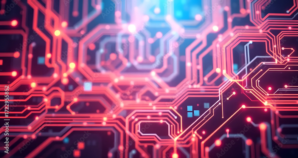 Fototapete abstract circuit board futuristic 3d rendered illustration with dots and lines. flow of particles. c
