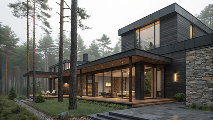 Interior design of a room in a natural style, inspired by the forest