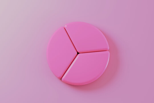 3D pink pie chart with three segments on pastel background