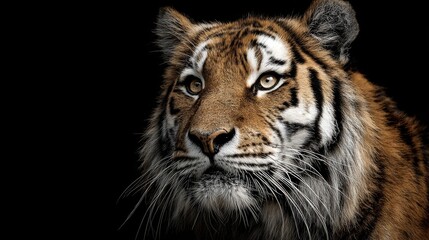 Fototapeta premium Majestic tiger illustration on black background with detailed stripes and fierce expression in vector style