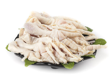 Fresh Raw Chicken Feet with Claws on Black Plate - Asian Cuisine Ingredient