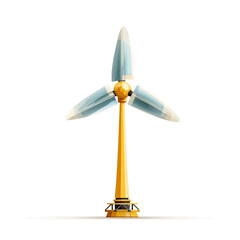Modern stylized gold and blue wind turbine for clean energy