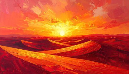 Vibrant sunset over a fiery desert landscape