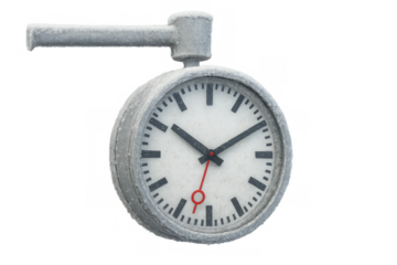Frozen station clock showing winter time, transparent background