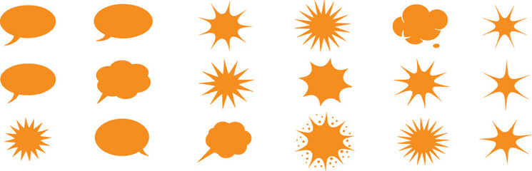 Collection of Orange Speech and Thought Bubbles and Starburst Shapes