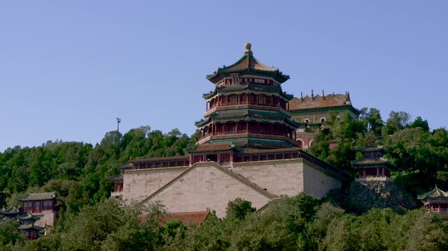 Tower of Fragrance of Buddha, Summer Palace, Beijing, China. Chinese characters say 'Buddha Fragrance Tower'