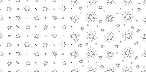 Seamless Hand-Drawn Star and Sparkle Pattern on White Background