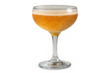 Golden cocktail in coupe glass on transparent background