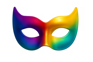 Rainbow carnival mask with colorful gradient on transparent background
