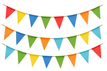 Obraz premium Colorful celebration bunting flags hanging on transparent background