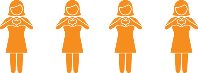 Four Orange Stick Figures Forming Heart Shapes with Hands