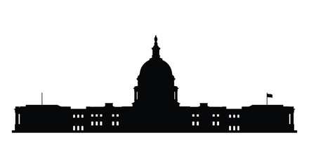 Fototapeta premium Dramatic black silhouette of a capitol building against a white background silhouette