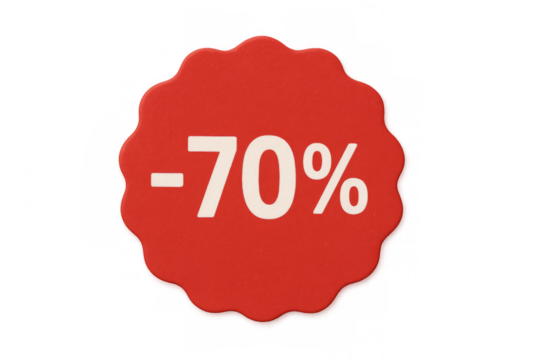 Red sale tag showing 70 percent discount