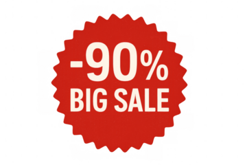 Red big sale 90 percent off sticker transparent background