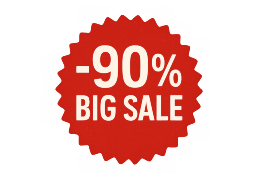 Red big sale 90 percent off sticker transparent background