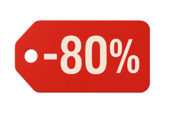 Red sale tag showing eighty percent discount