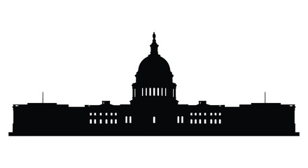 Striking black silhouette of a capitol building against a white backdrop silhouette