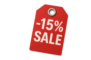 Red price tag showing 15 percent sale
