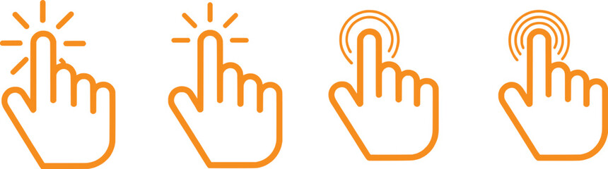 Obraz premium Set of four orange hand cursor icons indicating touch or click actions