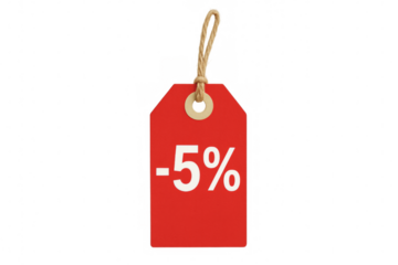 Red discount tag showing five percent off
