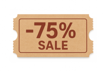 Retro 75% off sale coupon on a transparent background