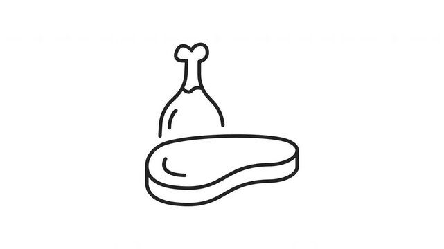 Meat food icon line animation on transparent background