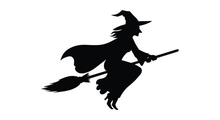 A dark shape of a witch flying on a broomstick silhouette