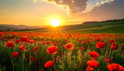 A vibrant poppy field at sunset (1)