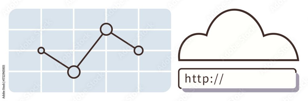 Aufkleber line graph on a grid alongside a cloud with a web address bar. ideal for technology, data analysis, 