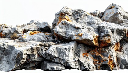 Gray and orange rocks piled high