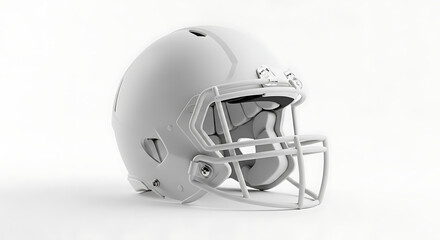 Naklejka premium A monochrome image showcasing a white football helmet against a stark white background in a studio setting ai generated