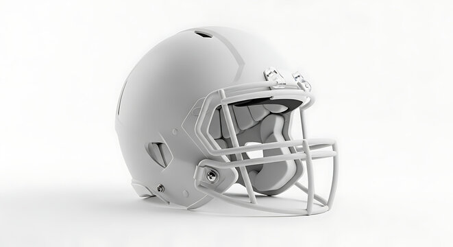 A monochrome image showcasing a white football helmet against a stark white background in a studio setting ai generated