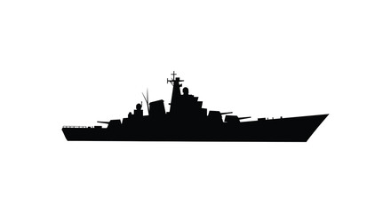 Detailed warship form against a white background a striking silhouette