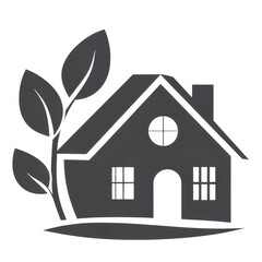 Monochrome Eco Friendly House Icon with Large Green Plant Element