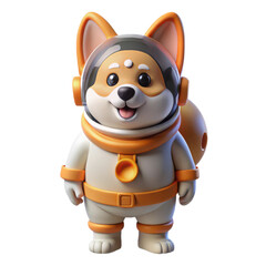 Fototapeta premium Cute cartoon shiba inu dog wearing a futuristic astronaut spacesuit with helmet isolated on transparent background